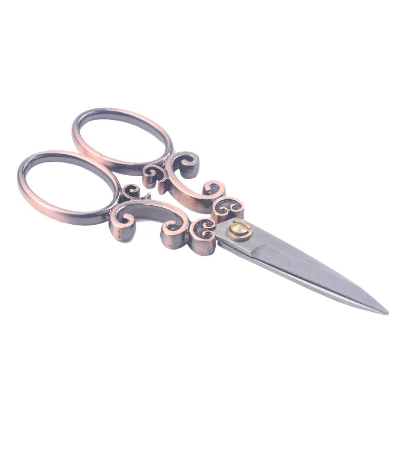 BIHRTC European Vintage Stainless Steel Sewing Scissors DIY Tools Cloud Pattern Dressmaker Shears Scissors for Embroidery, Craft, Art Work & Everyday Use (Copper) - Image 1
